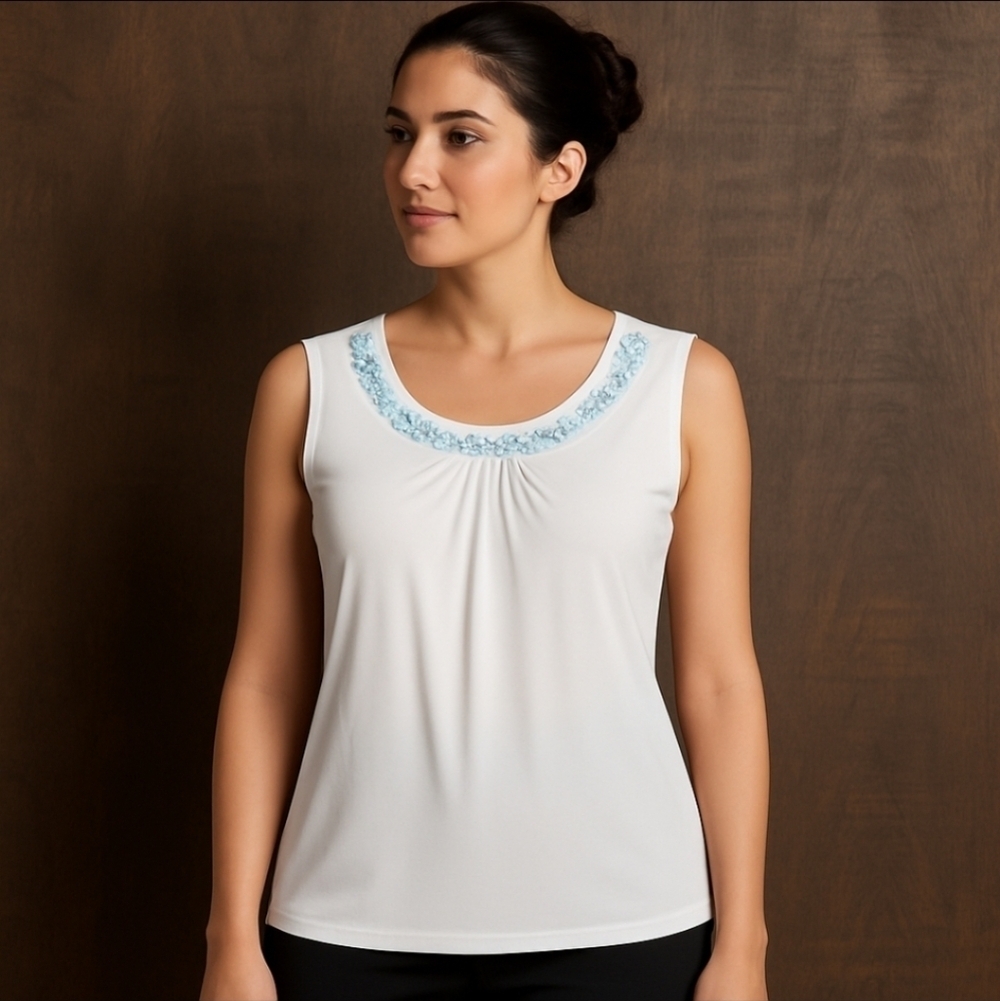 Melanie Lyne Pale Pink Embellished Sleeveless Blouse Top Sz L beaded Scoop Neck